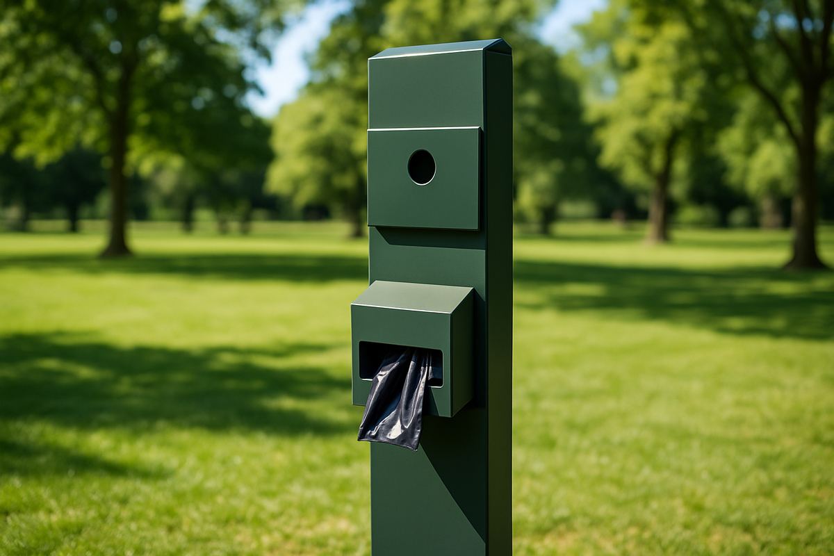 Dispensador de bolsas para excrementos de mascotas en parque