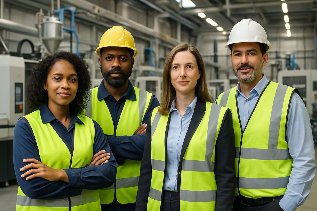 Equipo de fabricacion industrial en planta de plastico